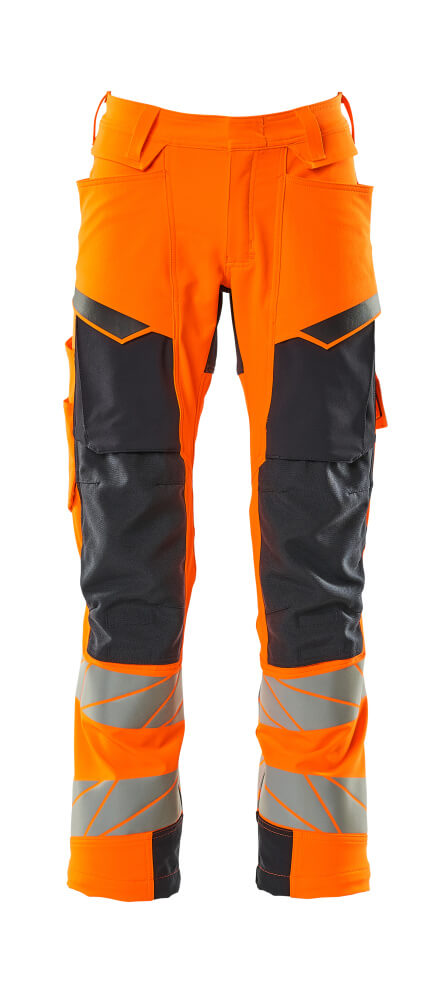 19079-511-14010 Pantalones con bolsillos para rodilleras - naranja de alta vis./azul marino oscuro