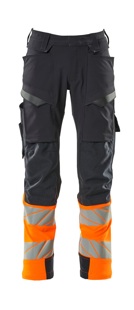 19179-511-01014 Pantalones con bolsillos para rodilleras - azul marino oscuro/naranja de alta vis.